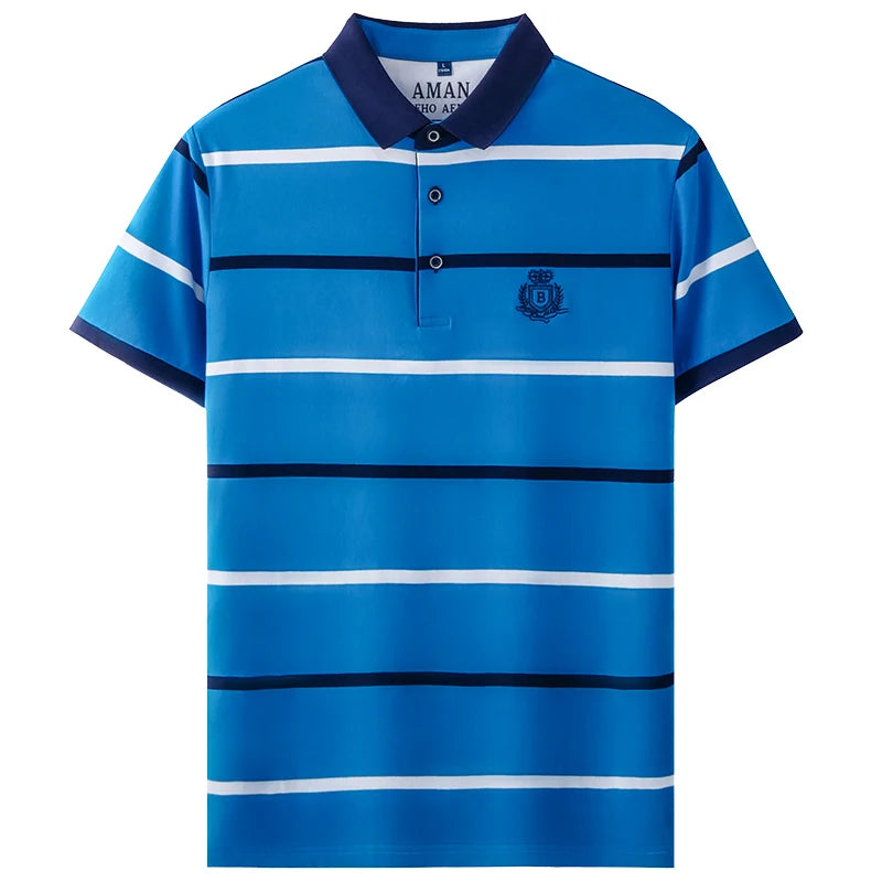 Men's Striped Polo | Letter Embroidery Summer Shirt