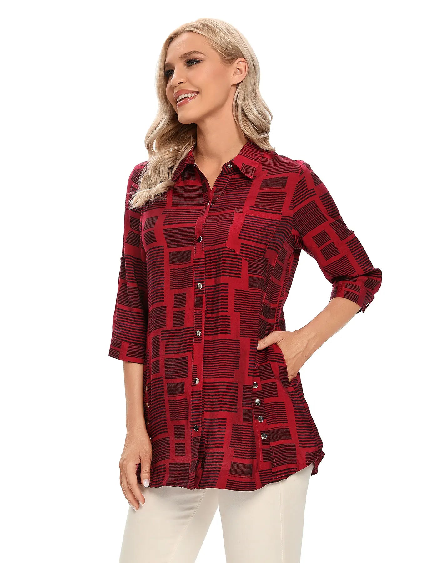 Unisex Plaid Loose-Fit Open-Front Casual Shirt