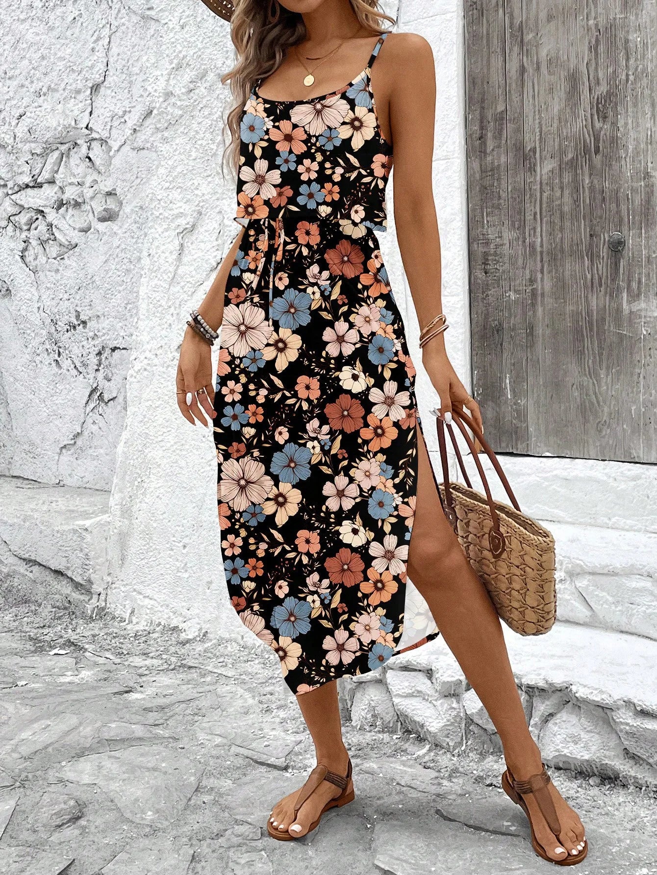 Summer Spaghetti Strap Flowy Dress