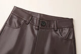 Women's High Waist Faux Leather Wide Leg Fleece Pants