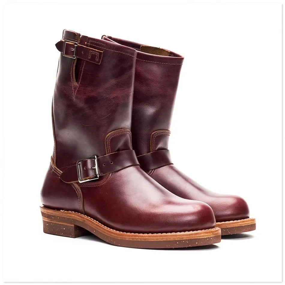 KOWM Cowhide Hiking shoes Brown trekking boots men Engineer's boots workwear goodyear shoes trendy ankle shoes walking sneakers