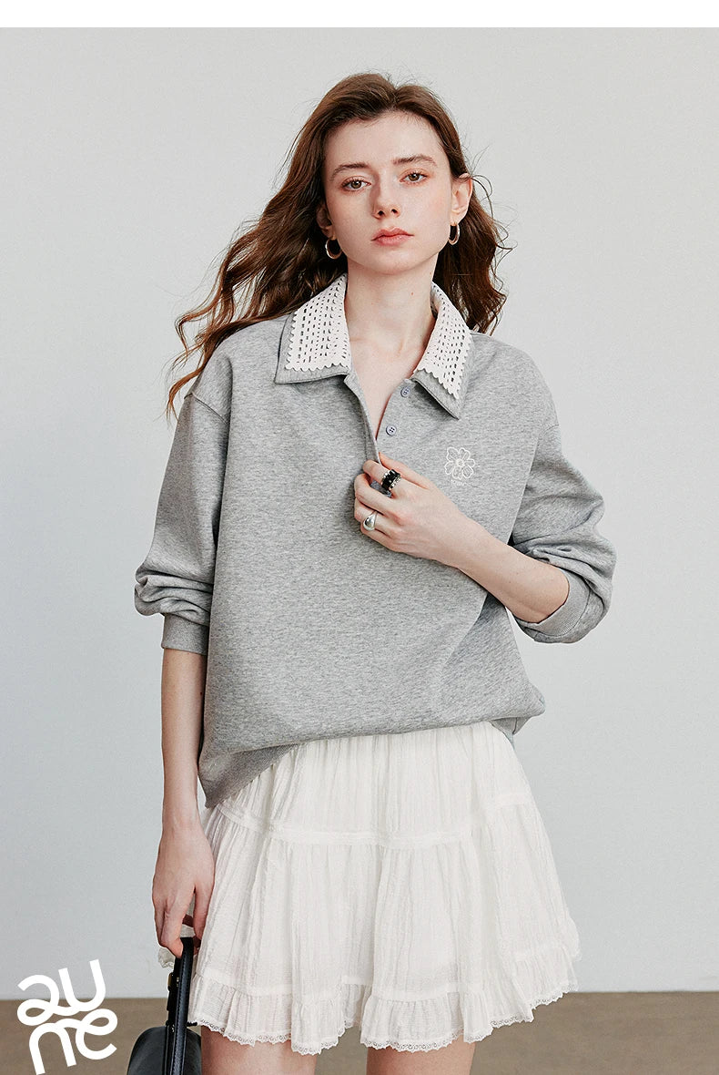 Women’s Green Colorblock Collared Sweatshirt