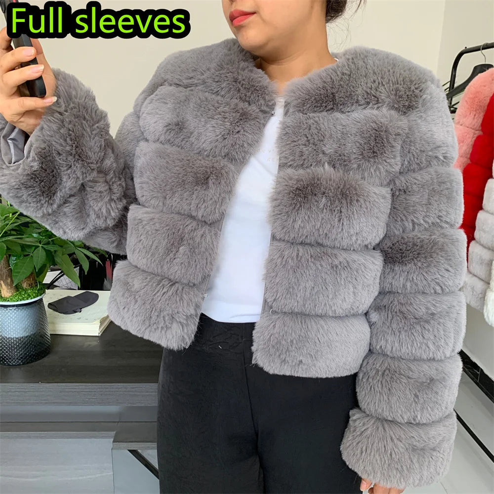 Elegant Winter Faux Fox Fur Crop Jacket