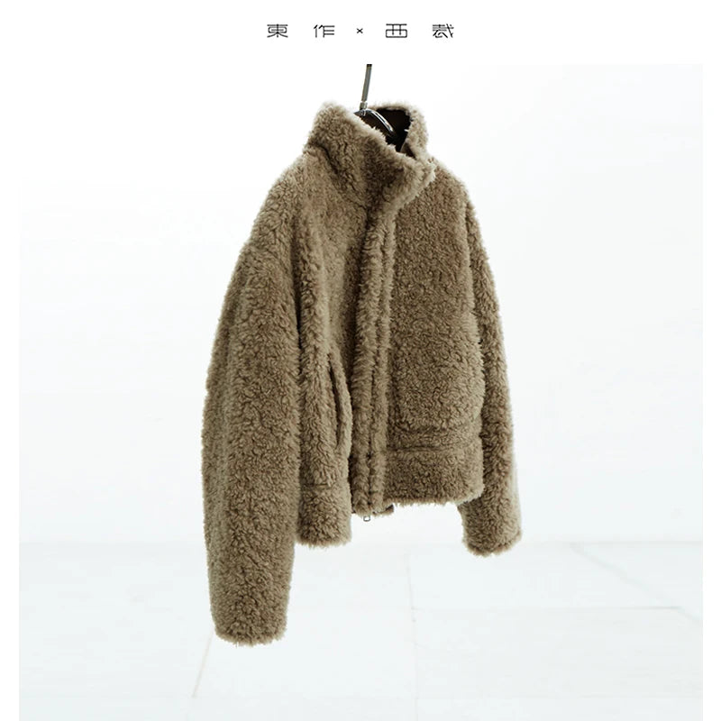 Teddy Style 100% Wool Coat~Women's Short Lazy Style Loose Jacket Autumn and Winter New Model 2025 Faux Fur