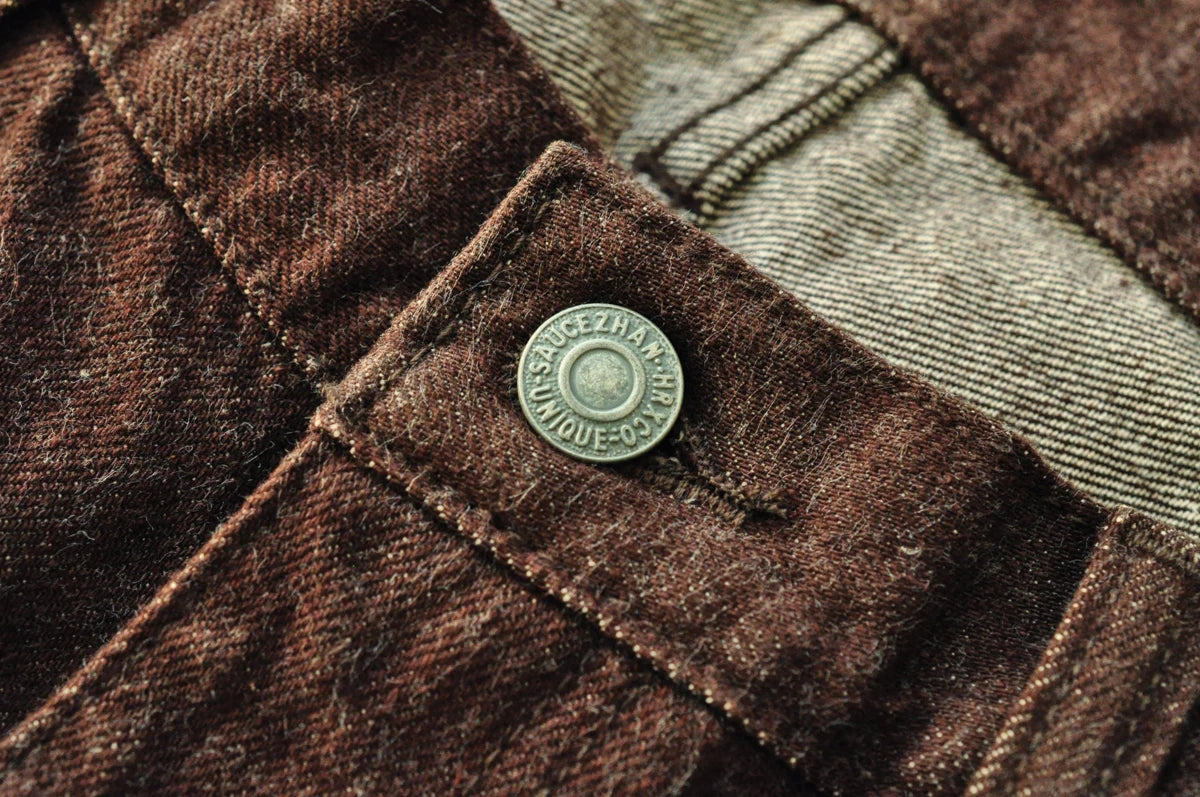SauceZhan Brown Selvedge Denim Tapered Jeans – 13.8 oz