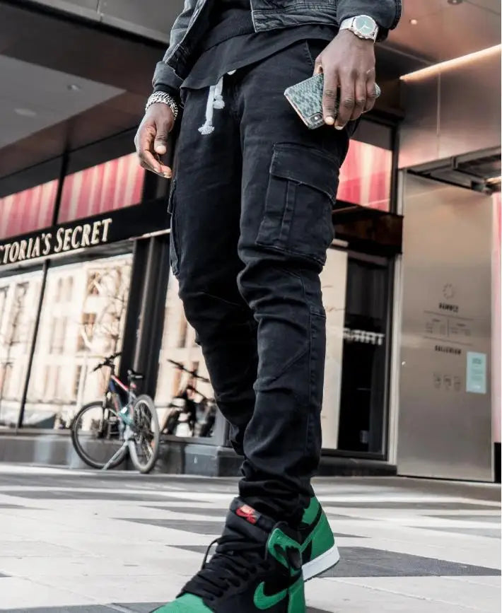 Men's Slim Fit Elastic Denim Cargo Joggers