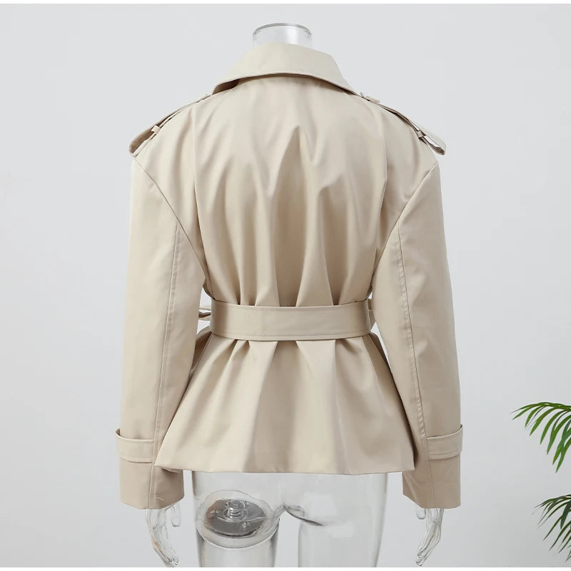 Elegant Lapel Lace-Up Overcoat