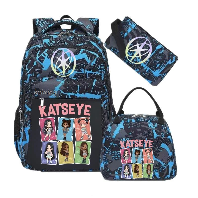 Hot Katseye Funny Print Backpacks WIth Lunch Bags Multi-pocket Camouflage Teens Travel Laptop Backpack Women School Bag Mochila