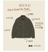 Maden Retro Heavyweight Canvas Detroit Jacket Corduroy Collar Hunting Short Zip-Up Jacket with Pockets Men's Autumn Outerwear