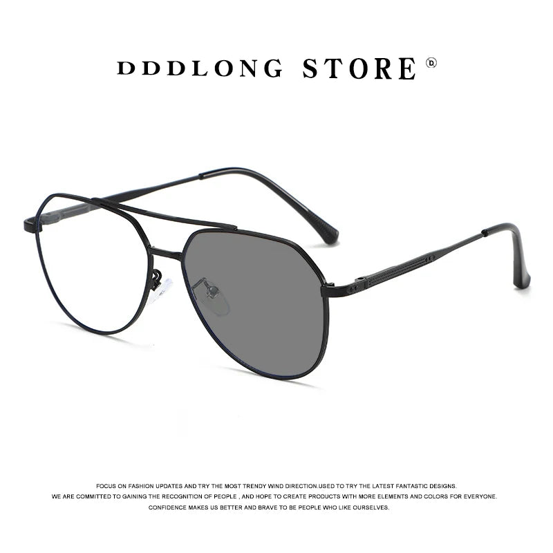DDDLONG Retro Punk Fashion Pilot Photochromic Sunglasses Women Men Metal Eyeglasses Classic Vintage UV400 Outdoor Shades D679