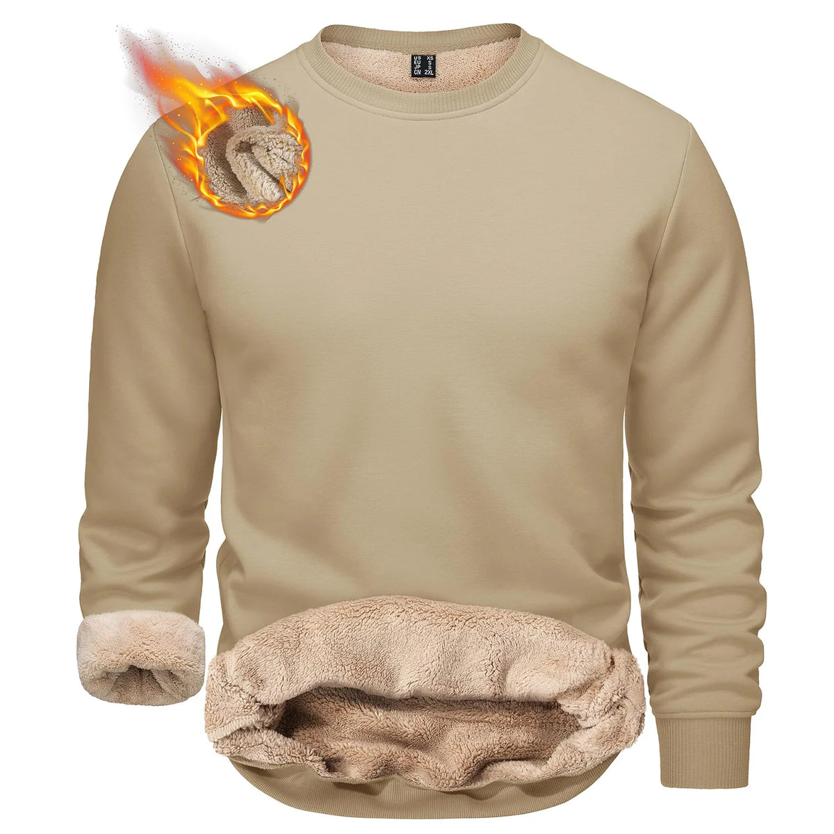 TACVASEN Winter Thicken Fleece Crewneck Sweatshirt Mens Warm Sherpa Lined Heavy Winter Pullover Basic Tops Shirts No Hood Hoodie