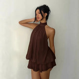 Women's Halter Neck Backless Tie-Front Mini Dress
