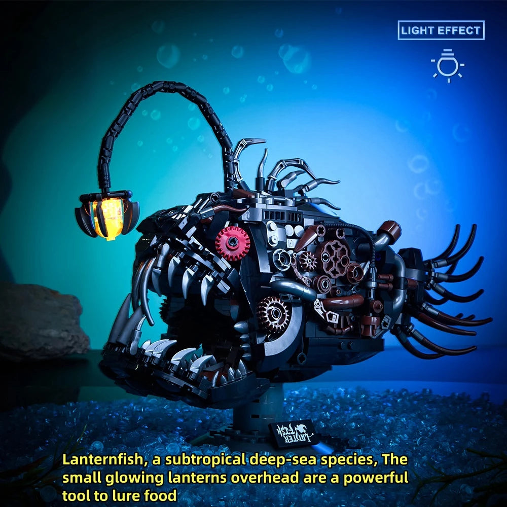 1038Pcs MOC Mechanical Lantern Fish Building Blocks for Children, In Stock, MOC Assembling Model Bricks  Toys,Kid Christmas Gift