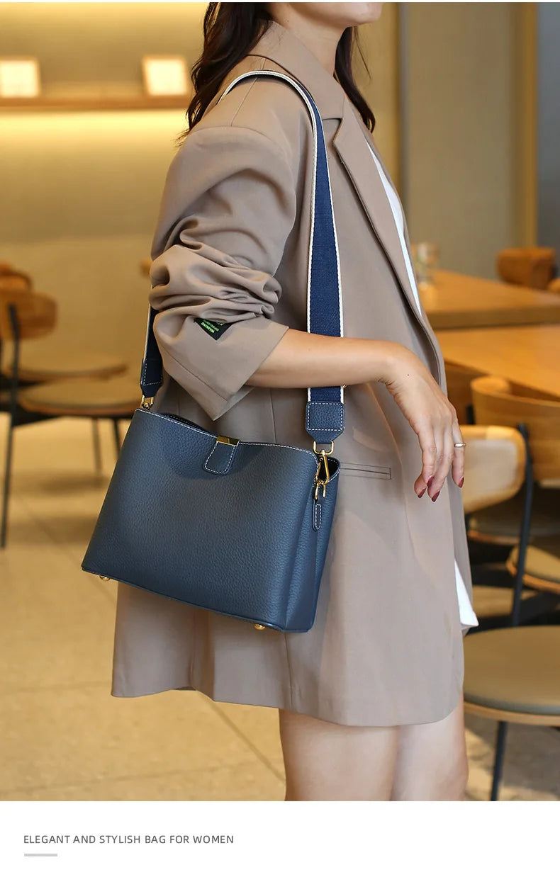 Women's Genuine Leather Handbag Luxury Bucket Style Casual Lady Fashion Shoulder Crossbody Messenger Bag for Girls 2025 Hot Sale