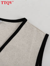 TTQV Summer Slim Khaki Cotton 2 Piece Set Woman Outfit 2025 Fashion Sleeveless Crop Top With High Waist Shorts Set Streetwear