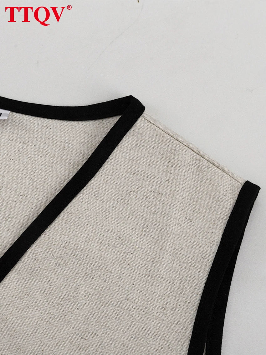 TTQV Summer Slim Khaki Cotton 2 Piece Set Woman Outfit 2025 Fashion Sleeveless Crop Top With High Waist Shorts Set Streetwear