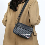 Neutral Style Backpack for Men and Women, with a Cross-Body Design, Suitable for Travel Photography. Features Shark Tooth Print.
