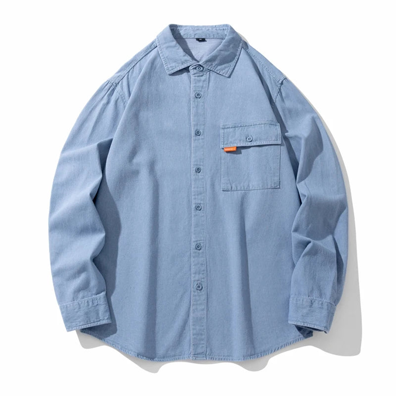 Classic Washed Denim Shirt Men's 2025 Autumn New Dark Blue Fashion Loose Casual Long-sleeved Jean Shirts Korean Clothes