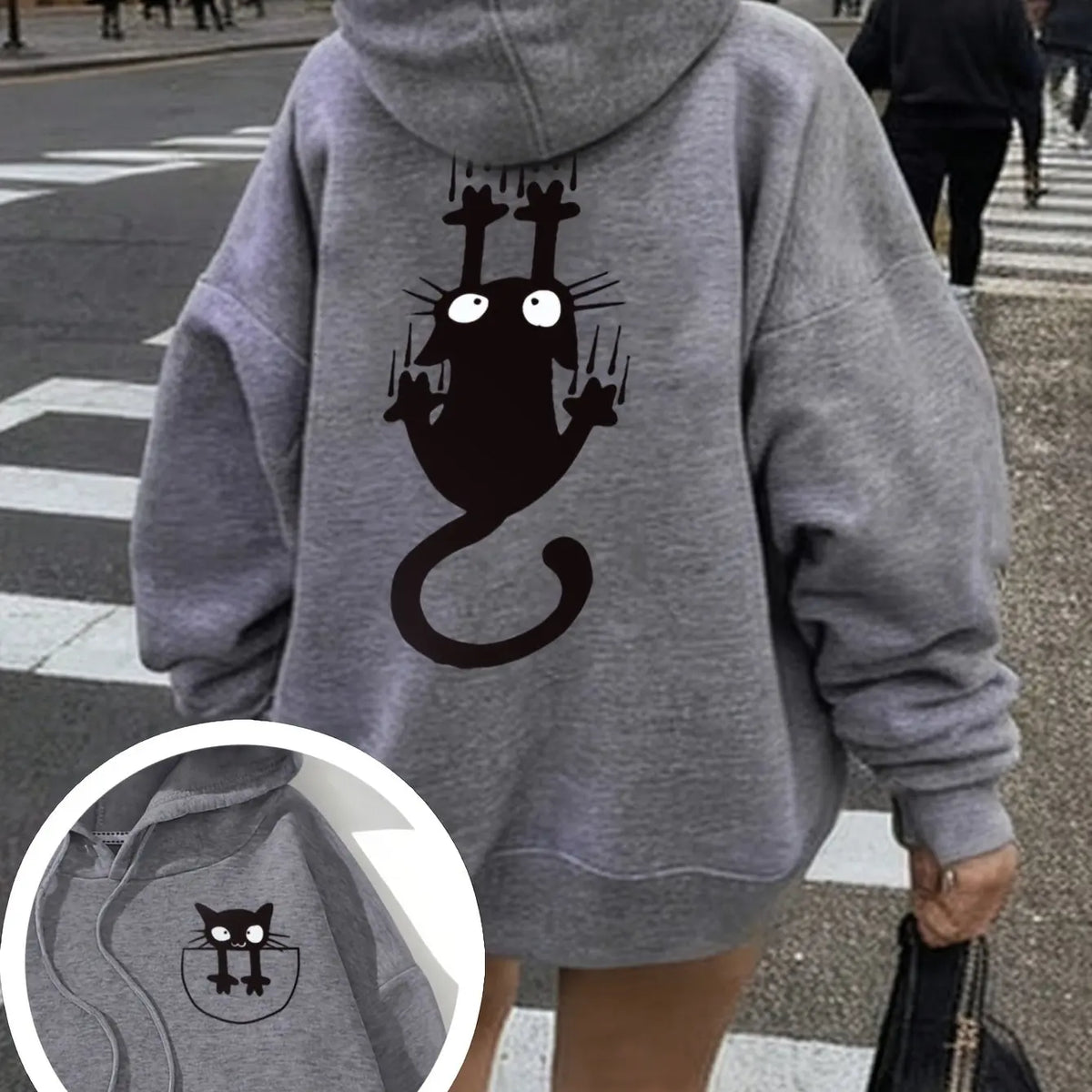 Women's Cat Print Hoodie – Cozy Casual Pullover