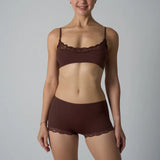 Europe American Simple Pink Light Thin Lace Strap Tank Top Flat Corner Lace Underwear for Women Comfortable Stretchy Short Sets