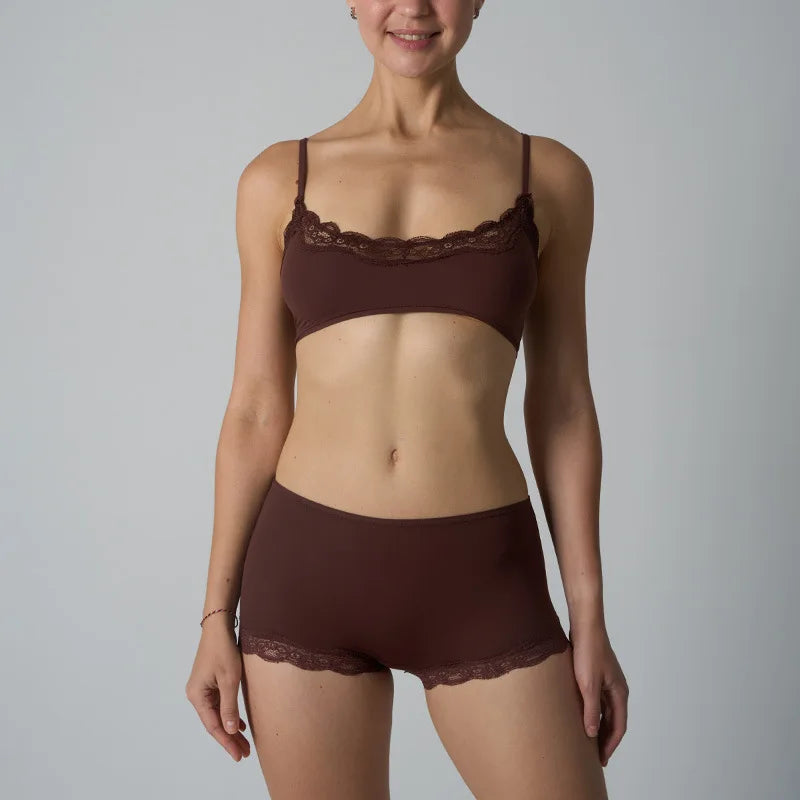 Europe American Simple Pink Light Thin Lace Strap Tank Top Flat Corner Lace Underwear for Women Comfortable Stretchy Short Sets