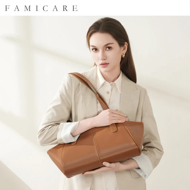 2025 New Women Bag Female Luxury Fashion Shoulder Bags Lady Soft 100% Cowhide Genuine Leather Niche Design Tote Bucket Handbag
