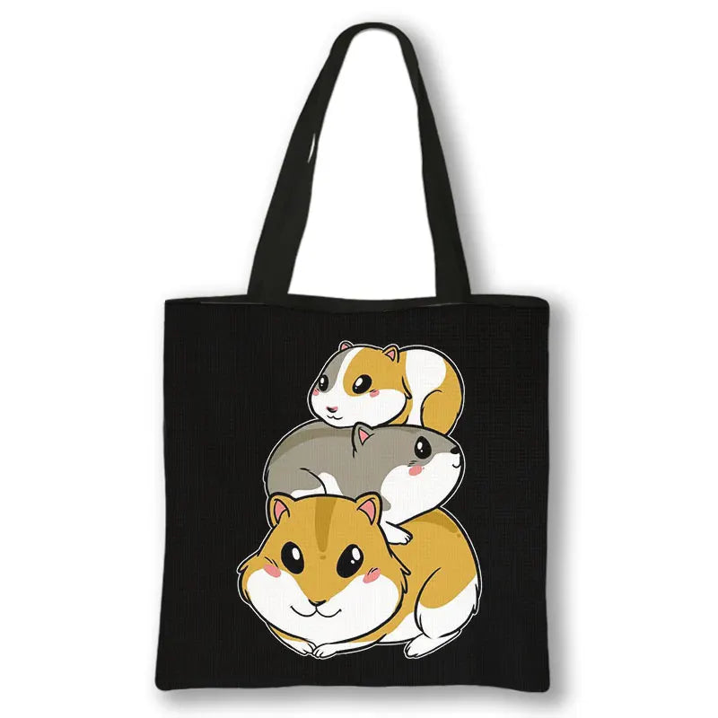 Kawaii Pet Guinea Pig Hamster Print Shoulder Bag Women Casual Handbags Large Capacity Totes Bag Eco Reusable Shopping Bags Gift