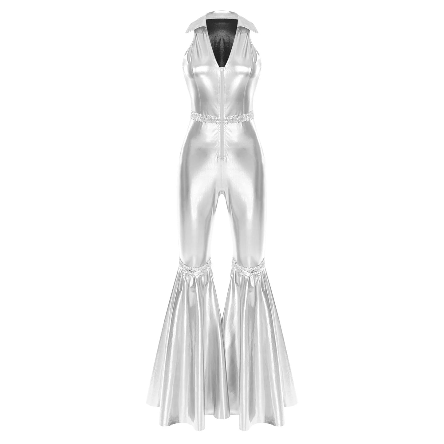 Women's 70s Disco Sequin Jumpsuit – Retro Bell-Bottom