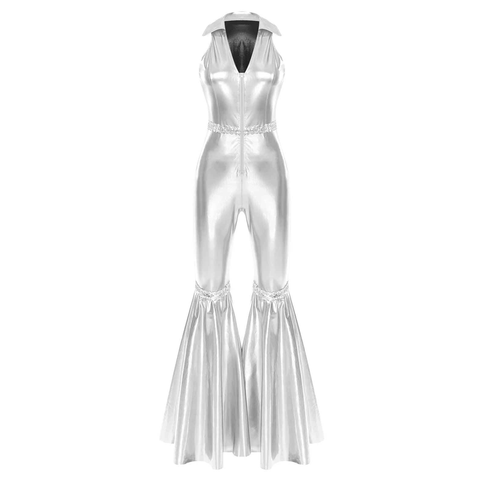 Women's 70s Disco Sequin Jumpsuit – Retro Bell-Bottom