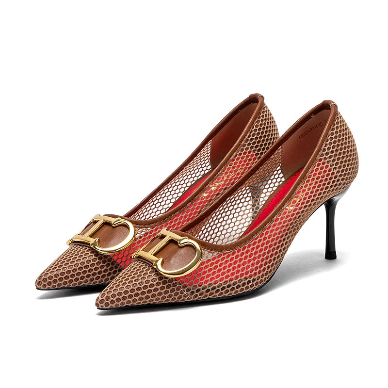 CHCH Women's High Heels 2025 Spring New Hollow Business Women's Shoes 7cm Red Evening Shoes