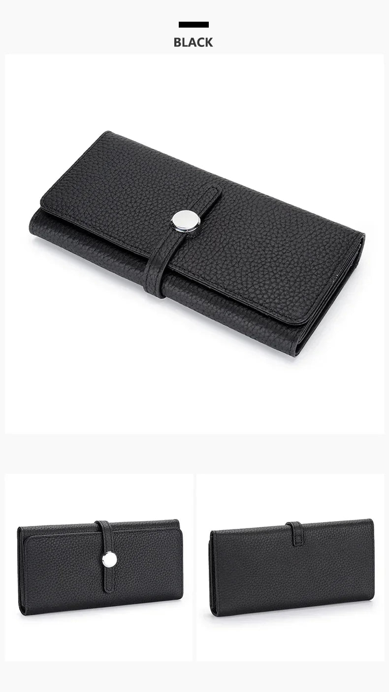 Genuine Leather Wallet Women Long Clutch Fashion Luxury Brand Ladies Purses Card Holder Zipper Coin Pocket High Quality Billfold