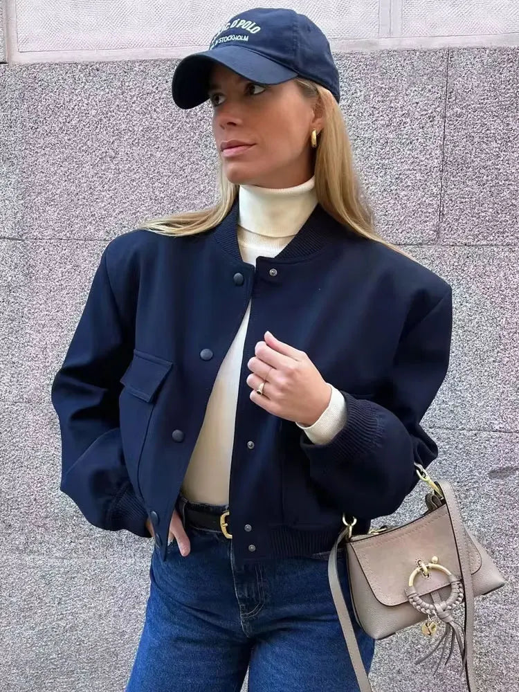Women’s Vintage Utility Bomber Jacket – Chic Button-Down Outerwear
