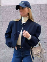 Women’s Vintage Utility Bomber Jacket – Chic Button-Down Outerwear
