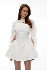 Gauze Patchwork Shawl Mini Dress | A-Line Evening Gown