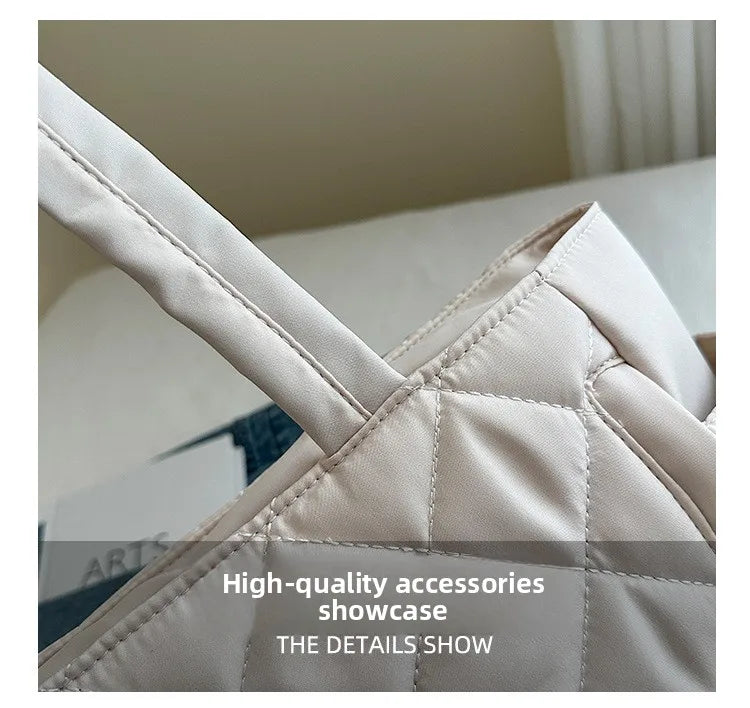 Multi Pocket Women Mailman Bag Diamond Patterned Cotton Clothing Shoulder Bag Large Capacity Tote Bag Casual Nylon Shoulder Bag
