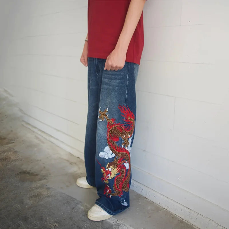 Y2K Dragon Graffiti Wide-Leg Jeans