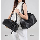 High Version Genuine Leather Pillow Bag for Women 2026 New All-Match Large Capacity First Layer Cowhide Bowling Bag for Women