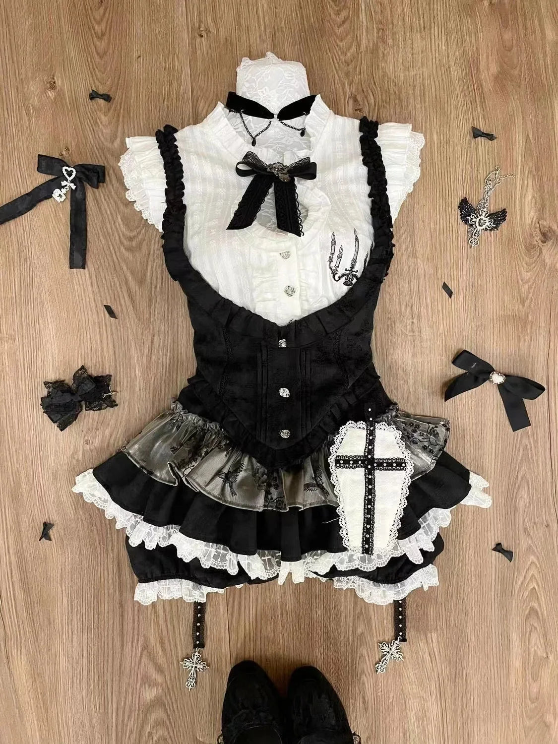 Japanese Sweet Preppy Style Skirt Set Women Kawaii Lace Patchwork Bow Tops + Y2k Plaid Mini Skirt Elegant Outifits 2 Piece Set