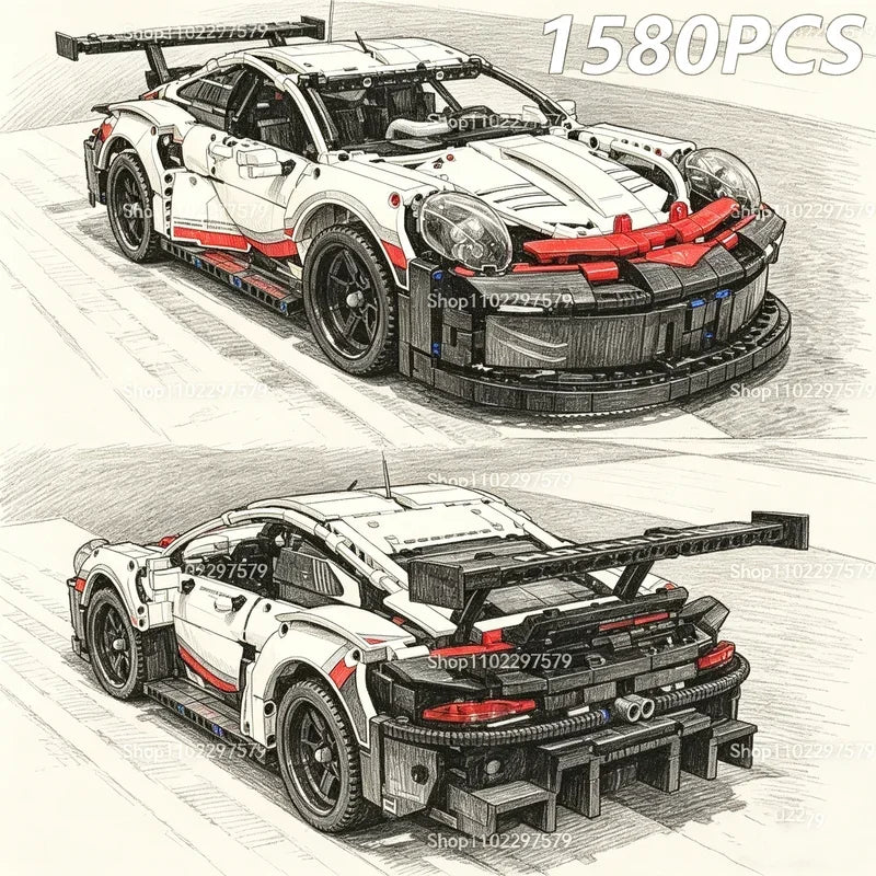 NEW Technical 1:8 Scale 1580PCS+ 42096 Performance Racing Car Kits Mechanical Group Building Blocks Car MOC Model Collection Toy