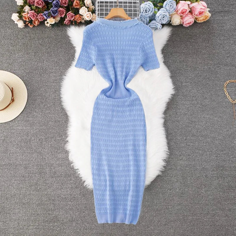 Elegant V-Neck Knitted Maxi Dress