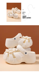 Women's Platform Clog Sandals with Flower Decor — EVA Wedge Beach Shoes
