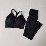Seamless V-Neck Yoga Set – High-Waist Hip Lifting Fitness Leggings & Bra