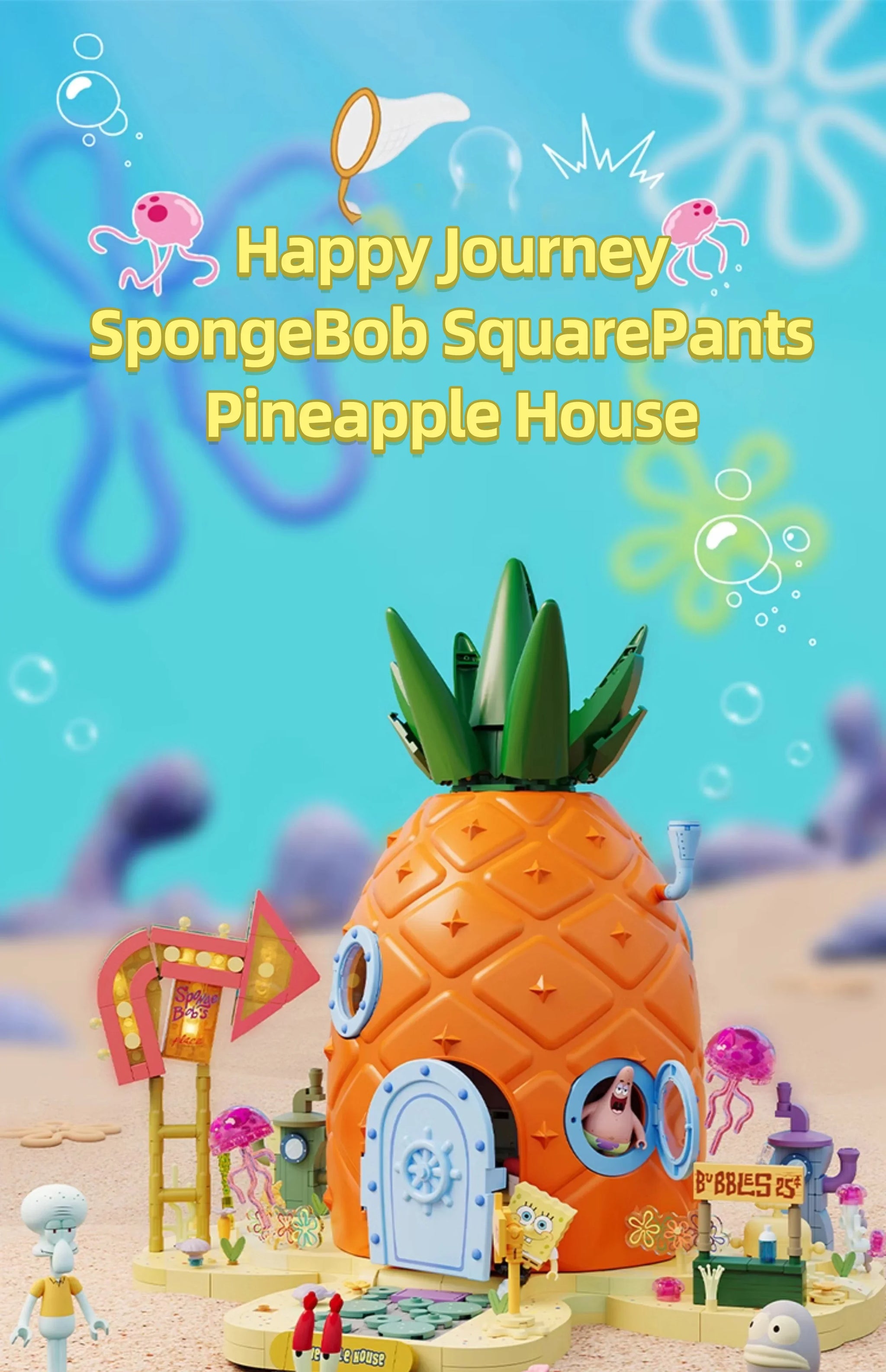Spongebob Cartoon Krusty Krab Restaurant Building Blocks Creative Canteen Scenes Model Bricks Desktop Ornaments Fans Toys Gifts