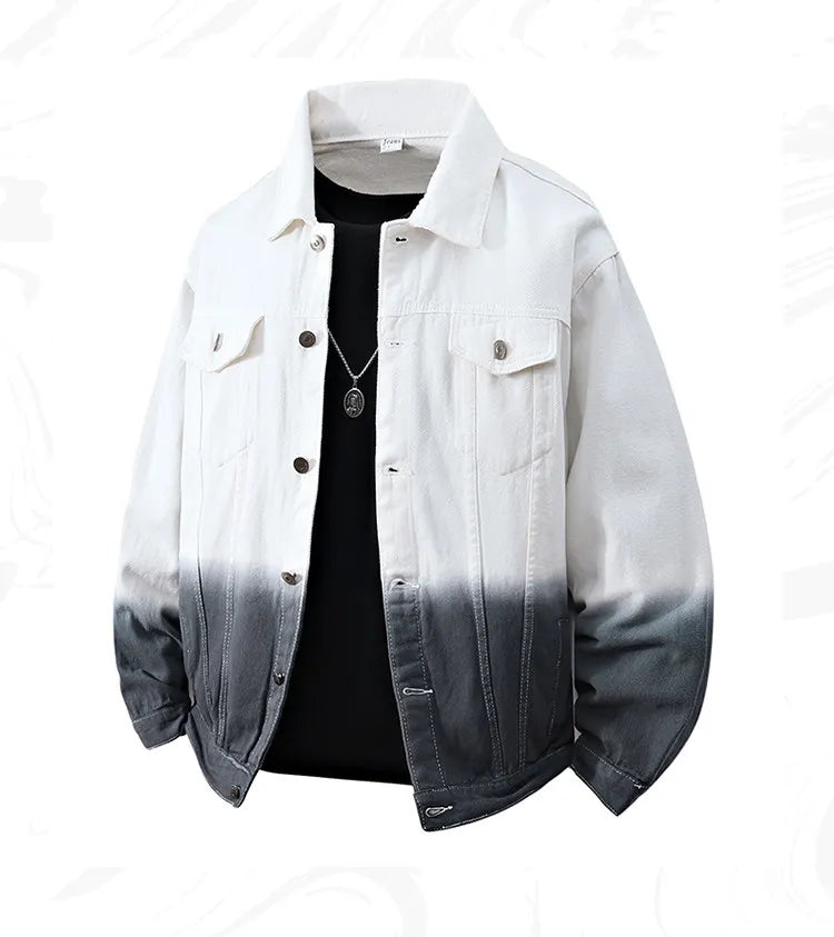 Men High Quality Cotton Denim Jacket Spring Autumn Youth Hip Hop Streetwear Tie Dye Gradient Jeans Youth Cowboy Loose Top Coat