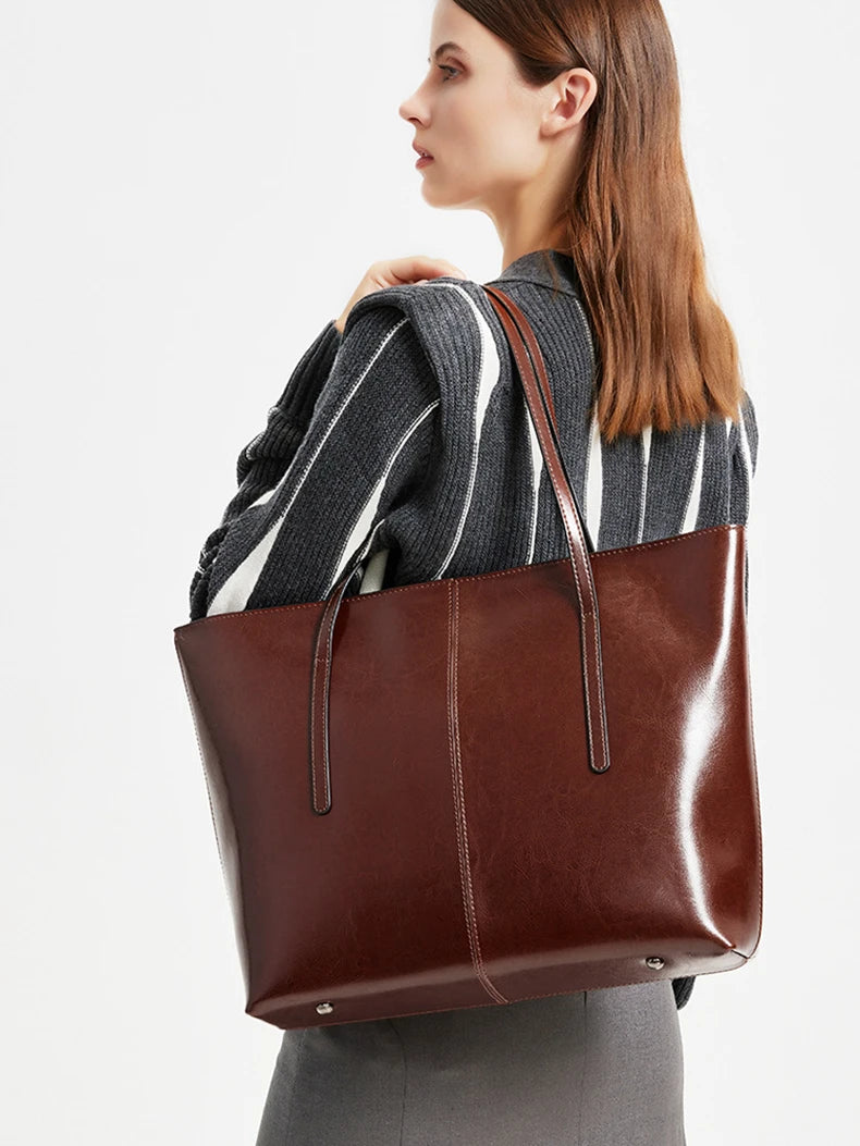 Burminsa Vintage Genuine Leather Tote Bag for Women