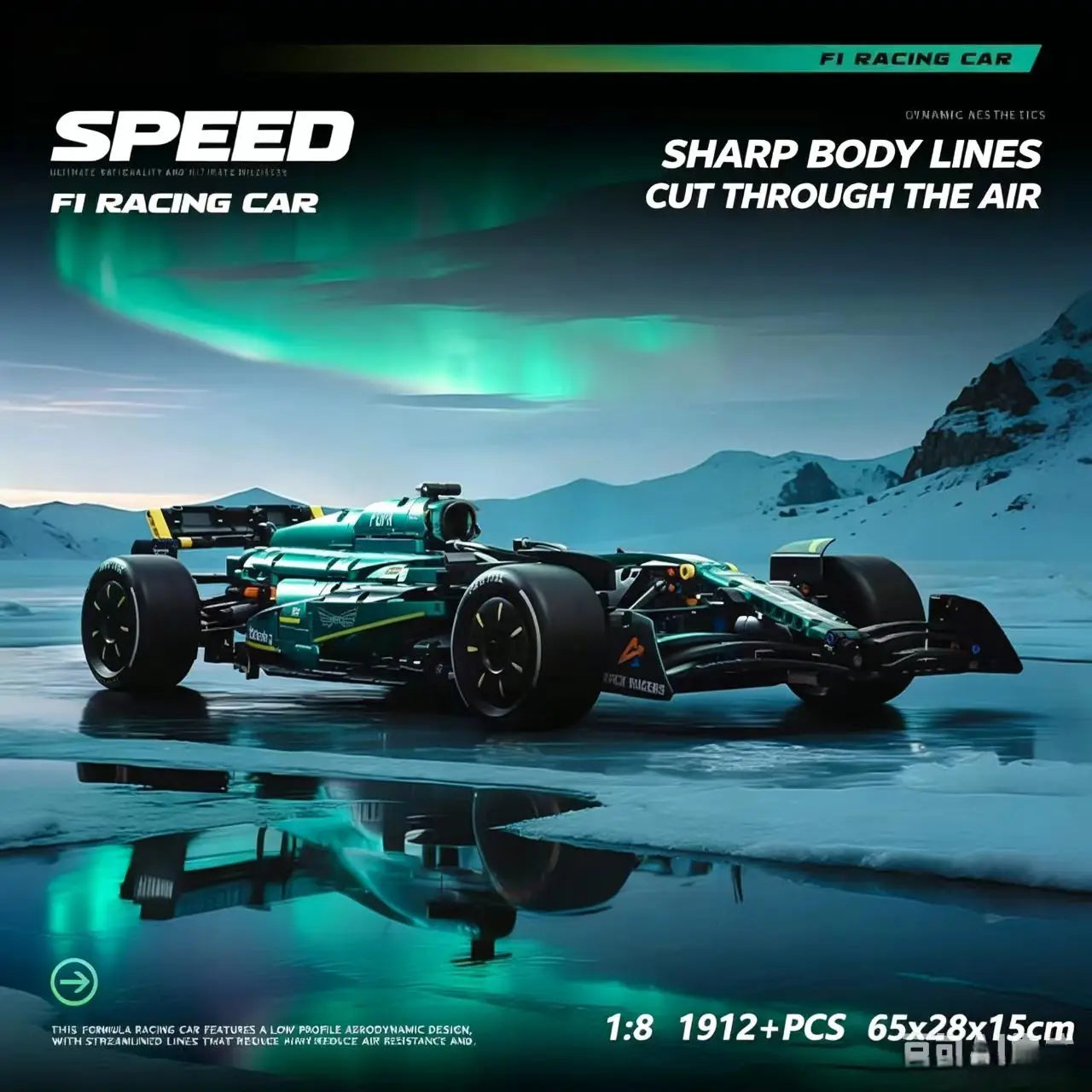 The new 2026 1912PCS Electroplated Green Super Racing Car MK6022 assembly home decor item is perfect for use as a holiday gift.