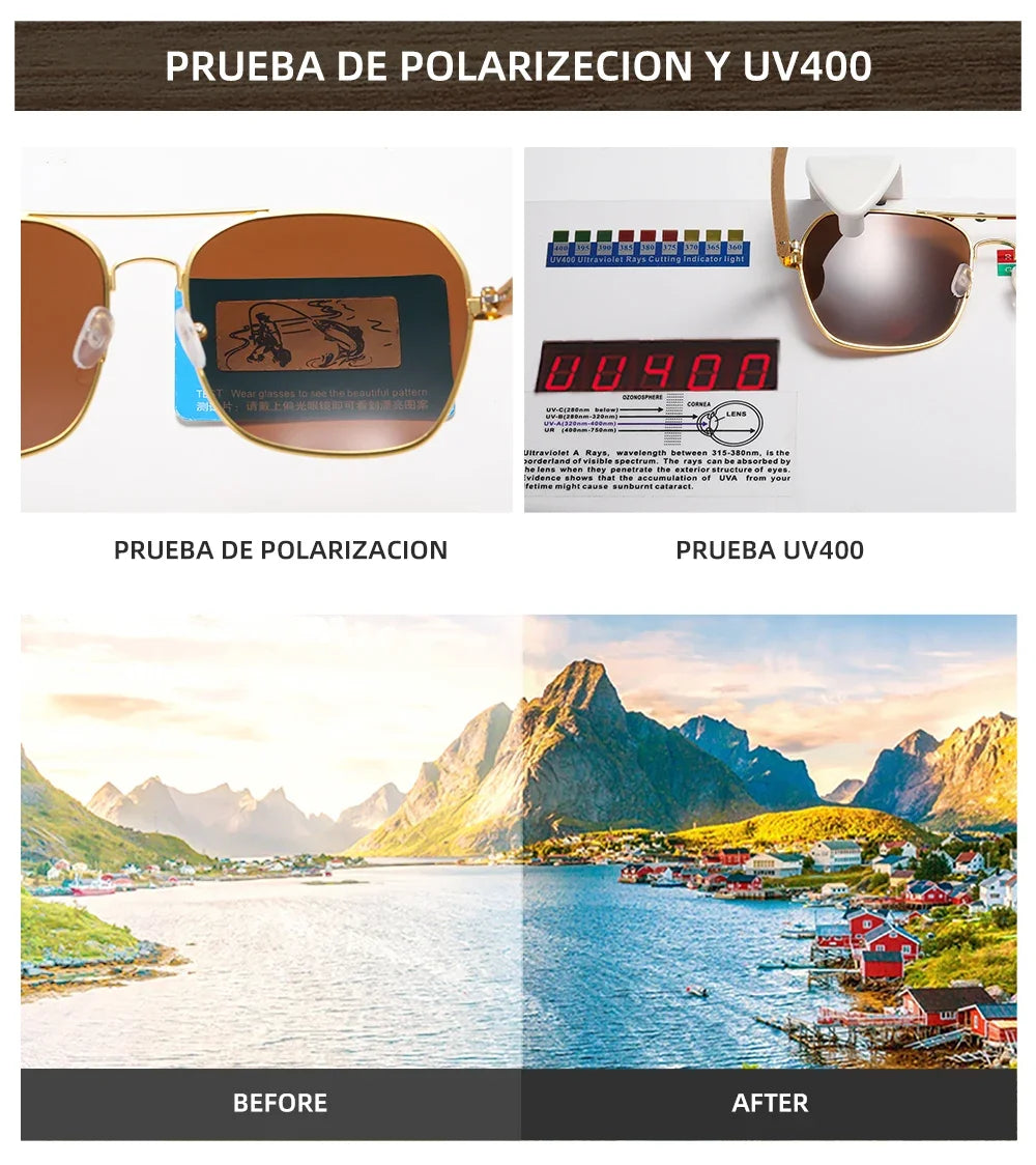 GM Fashion Retro Metallic Square Sunglasses for Women and Men Luxury Designer Brands Popular Driving Bamboo and Wood Sunglasses