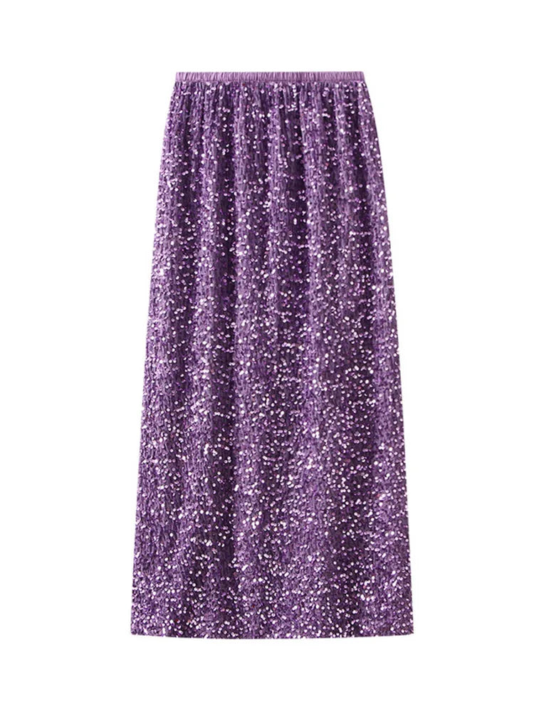 High Waisted Sequin Maxi Skirt Women Elegant Shiny Straight Skirts With Slit Summer Spring Black Long Sequin Skirt For Women