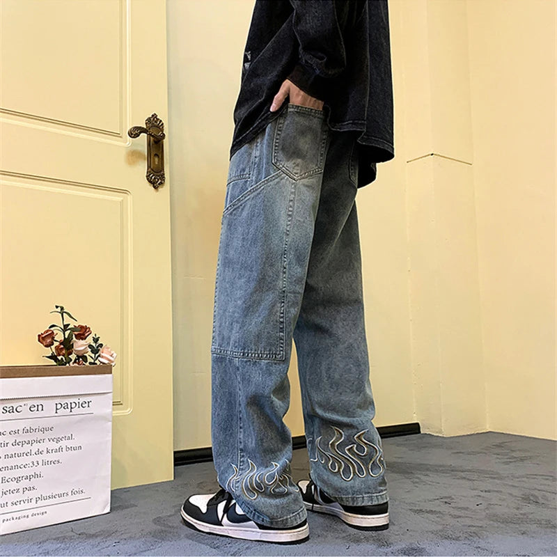 Y2K Flame Print Baggy Jeans