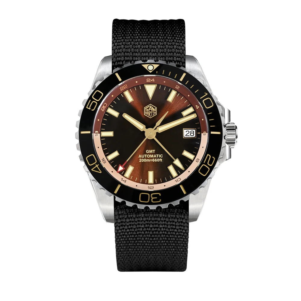 San Martin 39mm Diver GMT Watch Enamel Dial NH34 Stainless Steel Luxury Men Watch Automatic Mechanical Sapphire Luminous SN0136